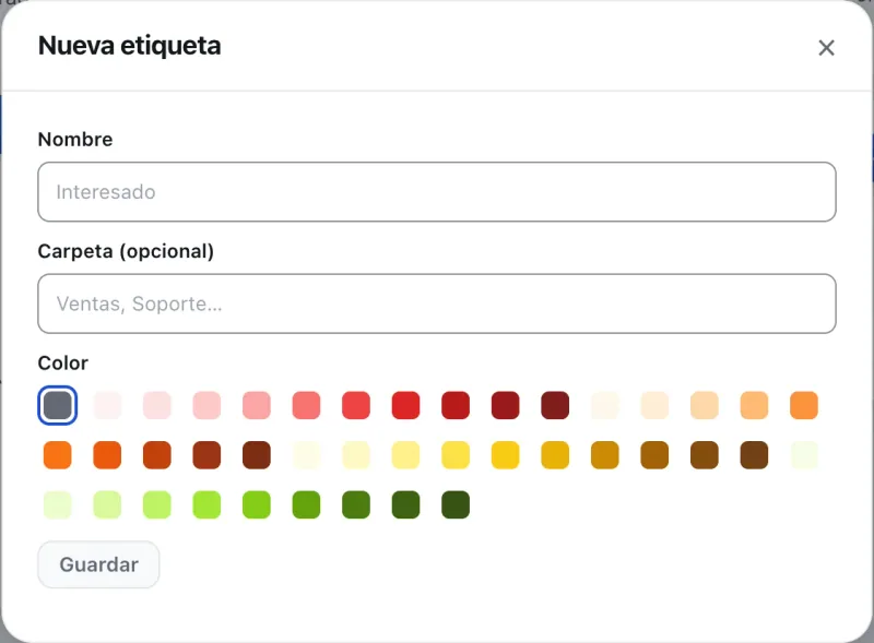 Ventana «Nueva etiqueta». Señalado con el número 2: el nombre de la etiqueta.
