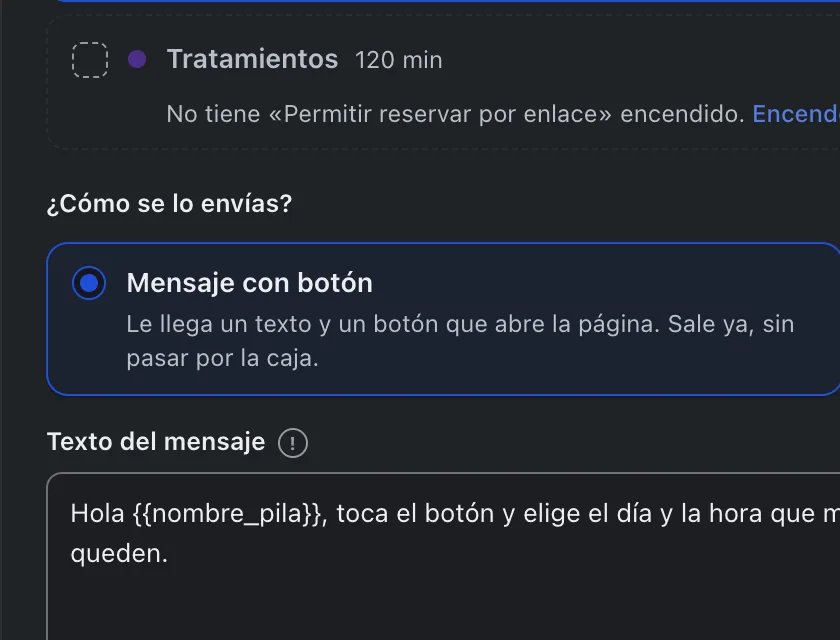 Pantalla «Bandeja de entrada». Señalado con el número 5: la forma «Mensaje con botón».