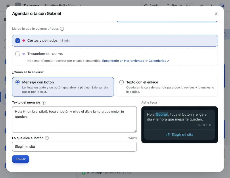 Pantalla «Bandeja de entrada». Señalado con el número 6: el botón «Enviar».