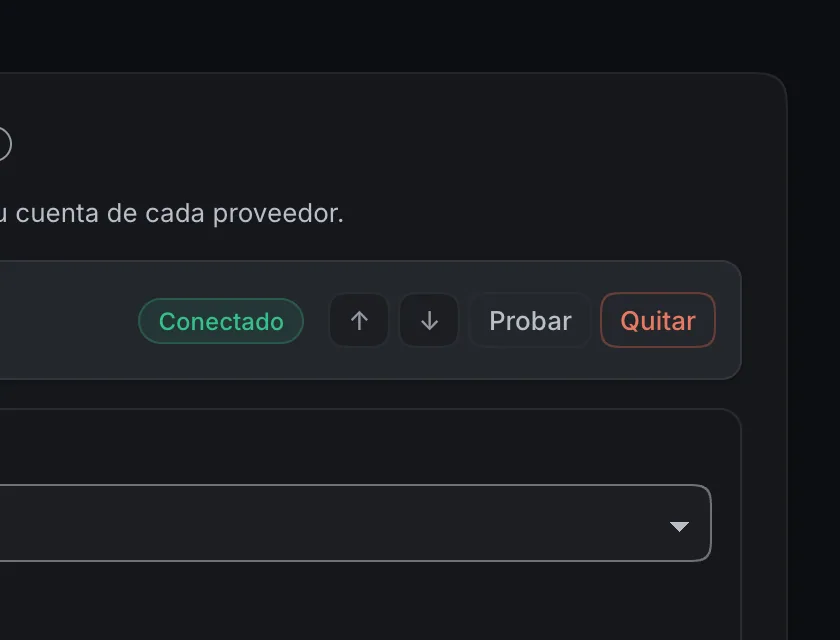 Pantalla «Configuración → Inteligencia artificial». Señalado con el número 5: el botón «Probar».