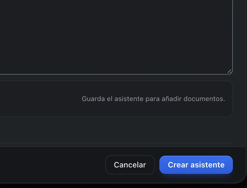 Ventana «Configurar asistente». Señalado con el número 4: el botón «Crear asistente».