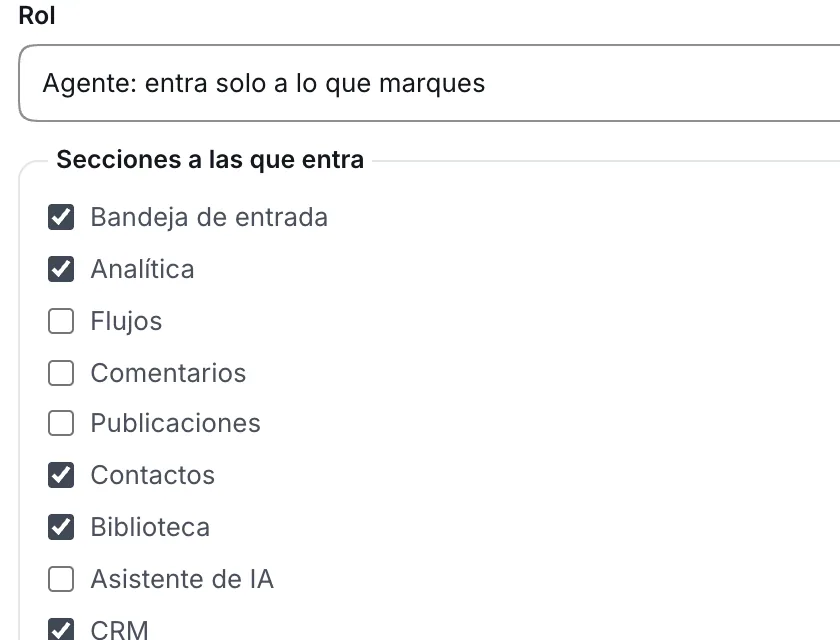 Ventana «Editar a Andrés Ruiz». Señalado con el número 3: la casilla de una sección.
