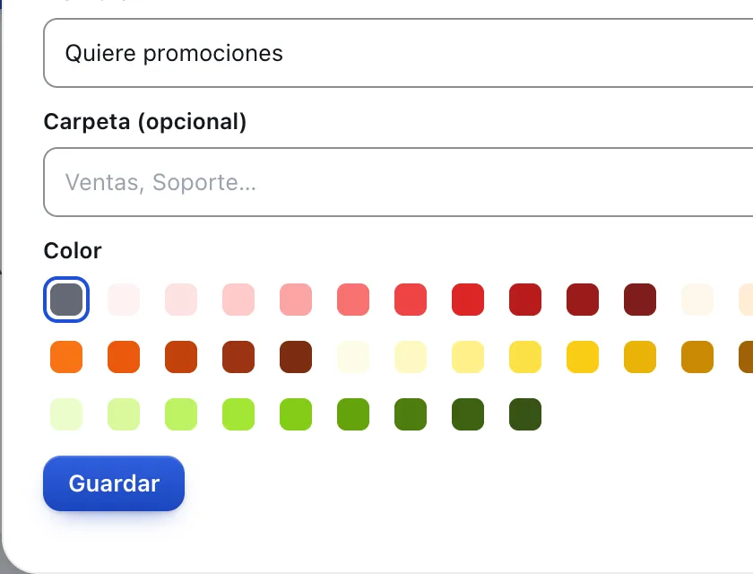 Ventana «Nueva etiqueta». Señalado con el número 3: el botón «Guardar».