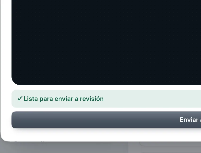 Pantalla «WhatsApp → Herramientas». Señalado con el número 8: el botón «Enviar a revisión».