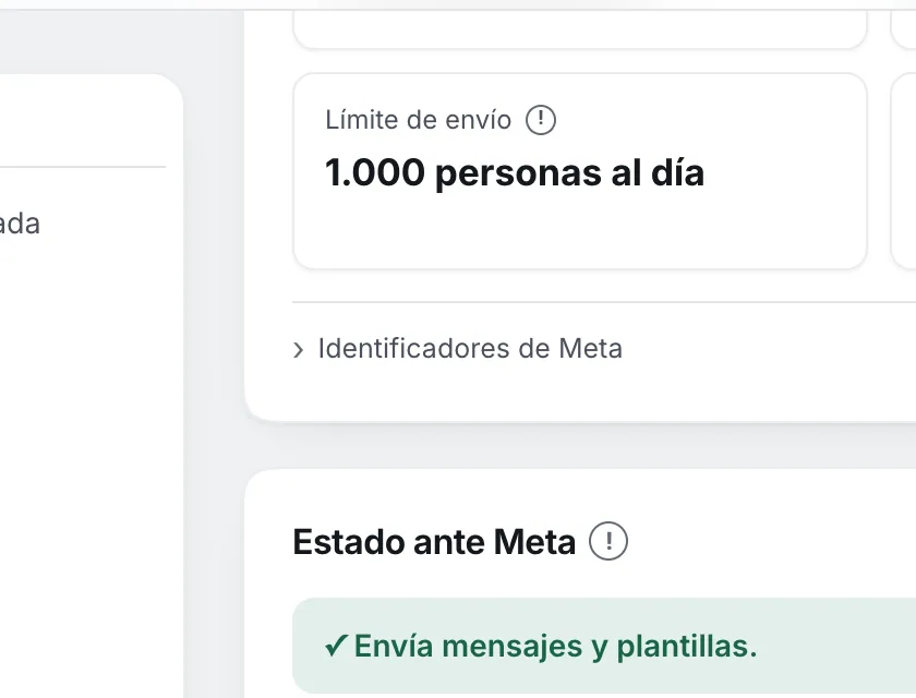 Pantalla «WhatsApp». Señalado con el número 4: «Identificadores de Meta».