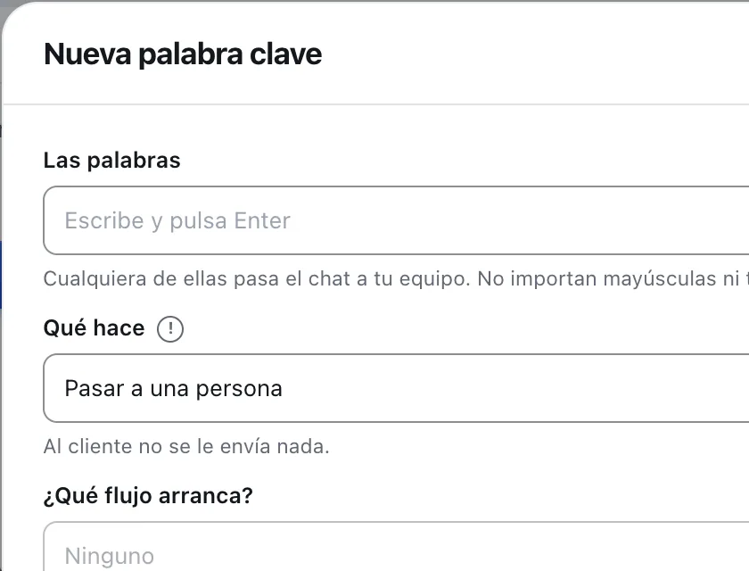 Ventana «Nueva palabra clave». Señalado con el número 2: la caja de las palabras.