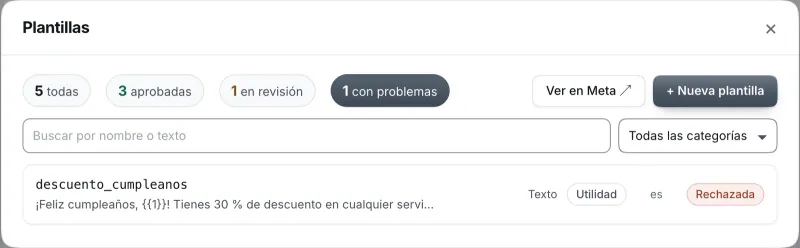 Ventana «Plantillas». Señalado con el número 3: la plantilla descuento_cumpleanos.