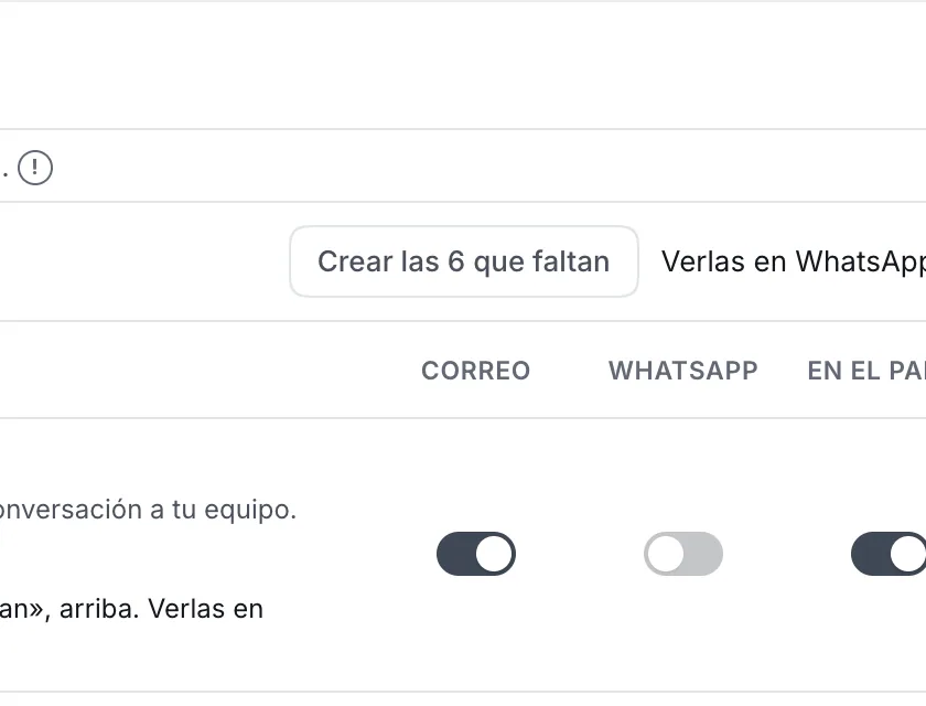 Ventana «Los avisos de tu negocio». Señalado con el número 7: el botón para crear las plantillas que faltan.
