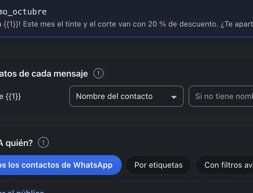 Pantalla «Mensajes masivos». Señalado con el número 5: con qué se llena la variable.