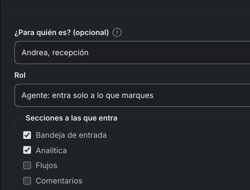 Ventana «Invitar con enlace». Señalado con el número 3: el rol de la persona.