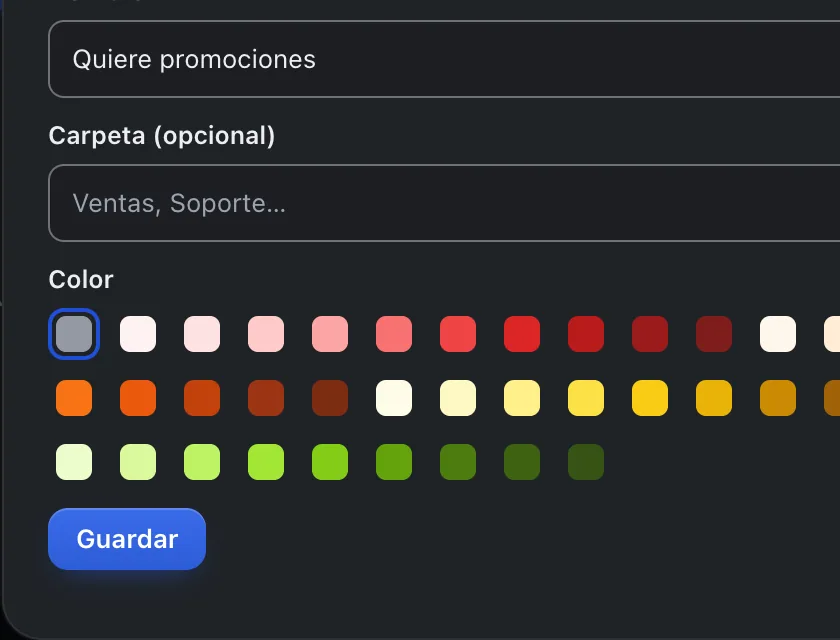 Ventana «Nueva etiqueta». Señalado con el número 3: el botón «Guardar».