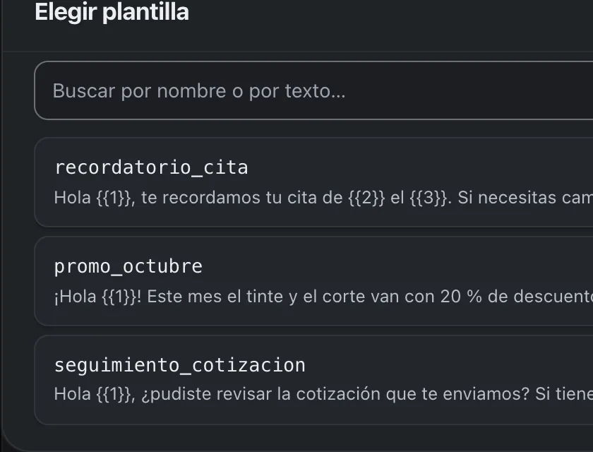 Ventana «Elegir plantilla». Señalado con el número 4: la plantilla promo_octubre.