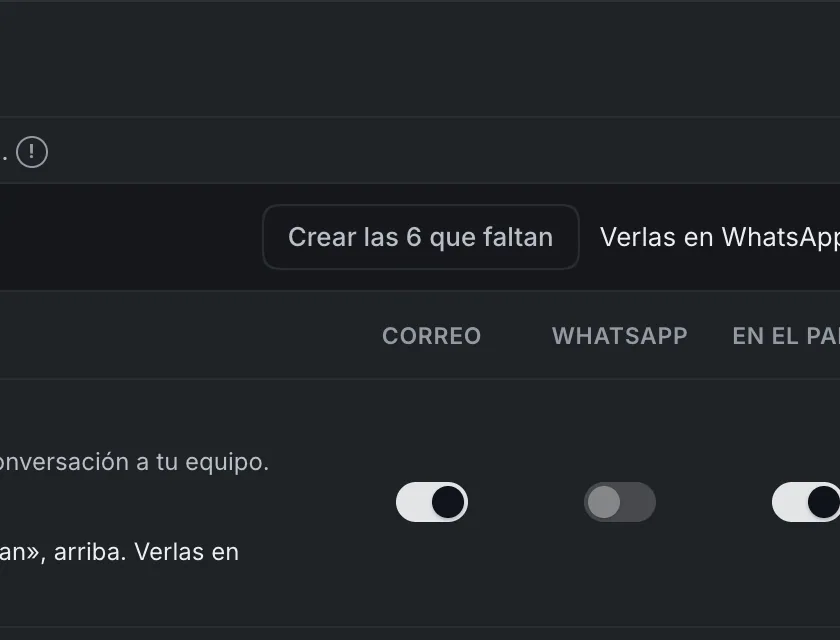 Ventana «Los avisos de tu negocio». Señalado con el número 7: el botón para crear las plantillas que faltan.