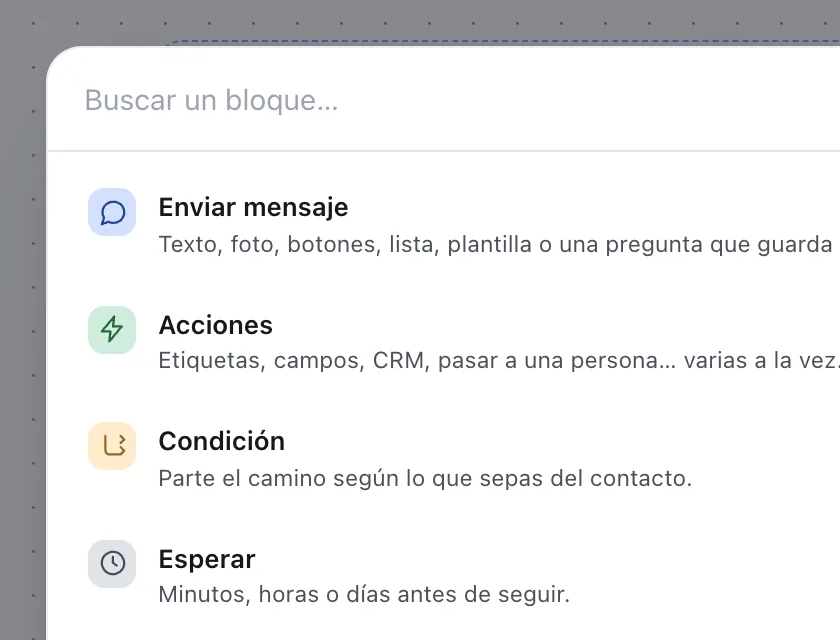 Pantalla «Editor de flujos». Señalado con el número 5: el buscador de bloques.