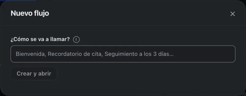 Ventana «Nuevo flujo». Señalado con el número 2: el nombre del flujo.