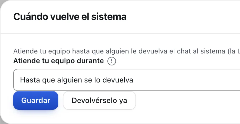 Ventana «Cuándo vuelve el sistema». Señalado con el número 6: el botón «Devolvérselo ya».