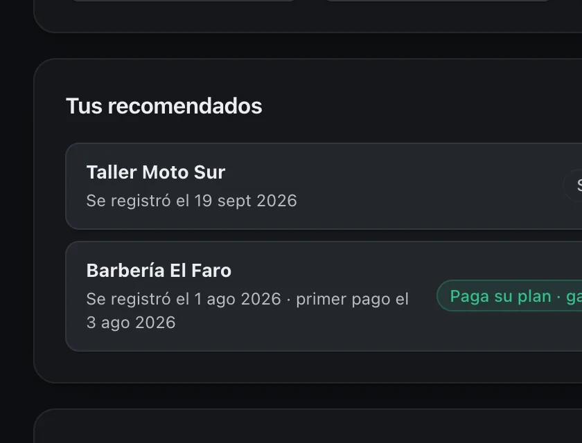 Pantalla «Refiere y gana». Señalado con el número 5: tus recomendados.