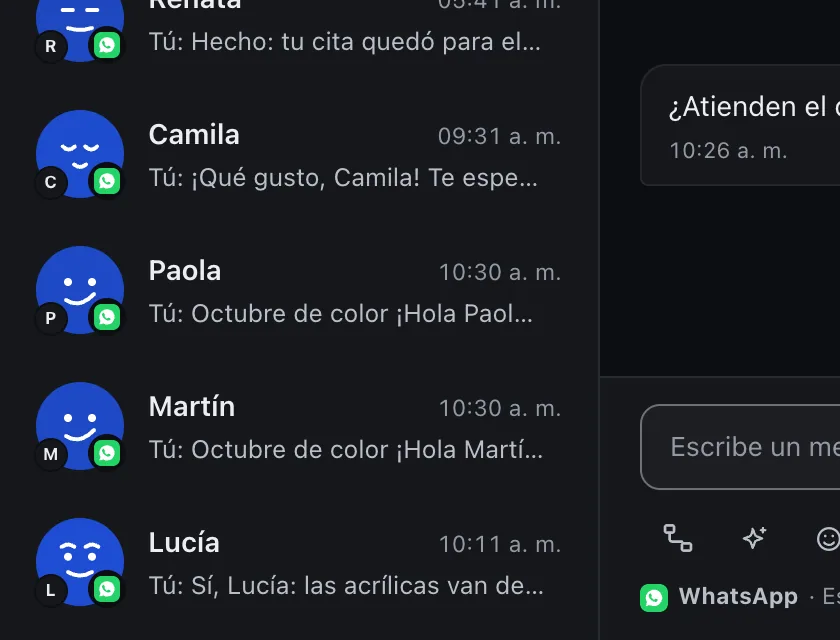 Pantalla «Bandeja de entrada». Señalado con el número 4: el chat de Martín.