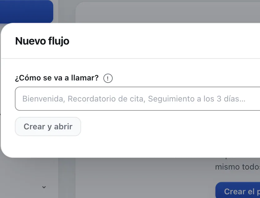 Pantalla «Flujos». Señalado con el número 2: el nombre del flujo.