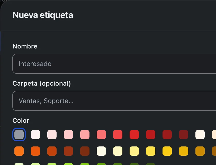 Ventana «Nueva etiqueta». Señalado con el número 2: el nombre de la etiqueta.