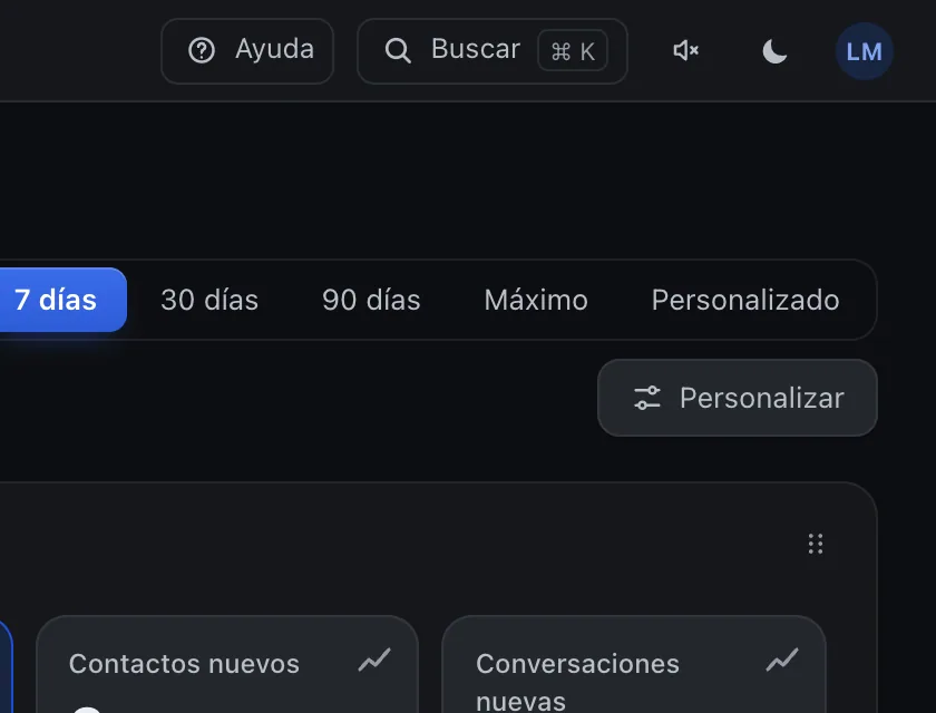 Pantalla «Analítica». Señalado con el número 2: el botón «Máximo».