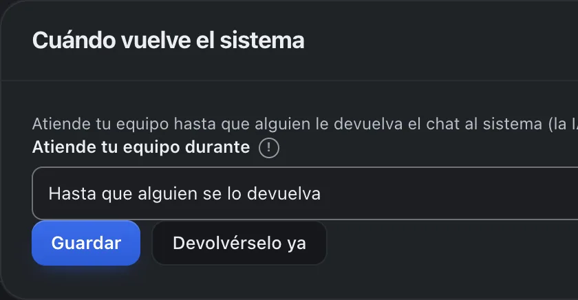 Ventana «Cuándo vuelve el sistema». Señalado con el número 6: el botón «Devolvérselo ya».