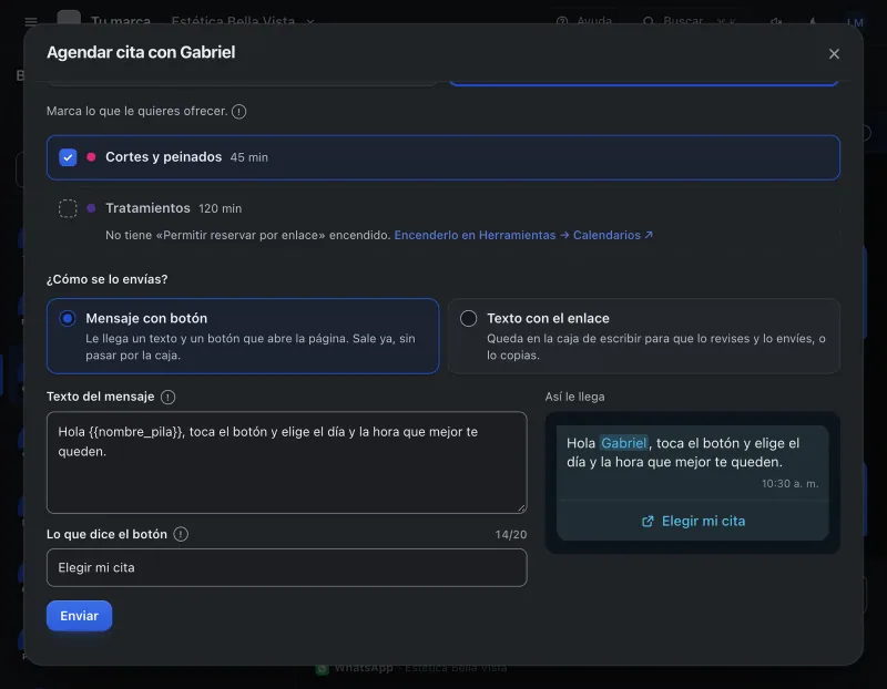 Pantalla «Bandeja de entrada». Señalado con el número 6: el botón «Enviar».
