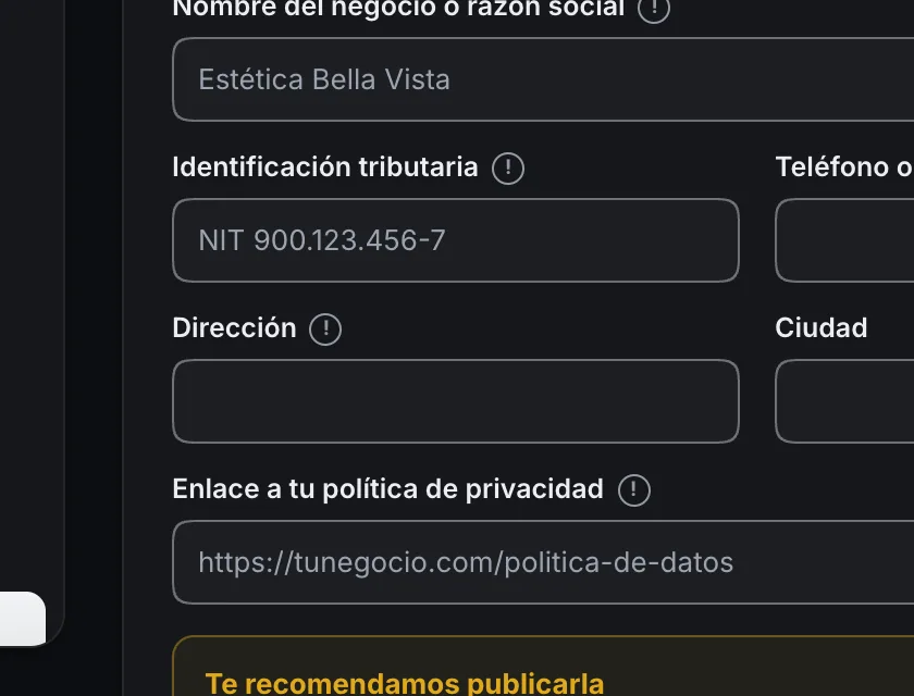 Pantalla «Configuración → Correo». Señalado con el número 5: los datos del pie.