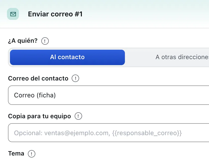 Pantalla «Editor de flujos». Señalado con el número 6: la opción «Al contacto».