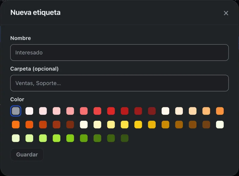 Ventana «Nueva etiqueta». Señalado con el número 2: el nombre de la etiqueta.
