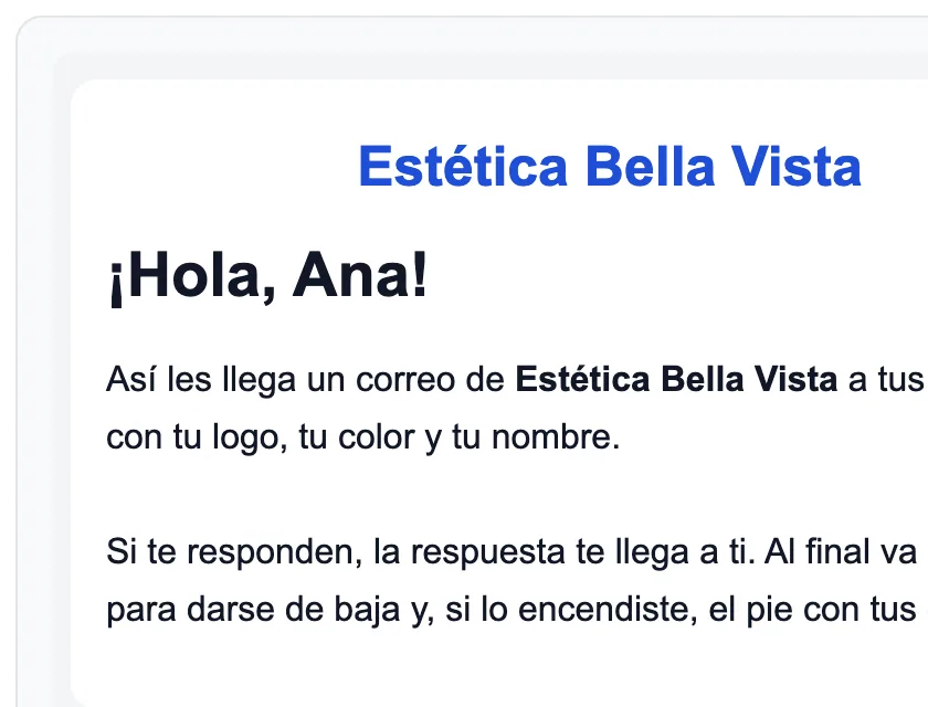 Pantalla «Configuración → Correo». Señalado con el número 1: la vista previa del correo.