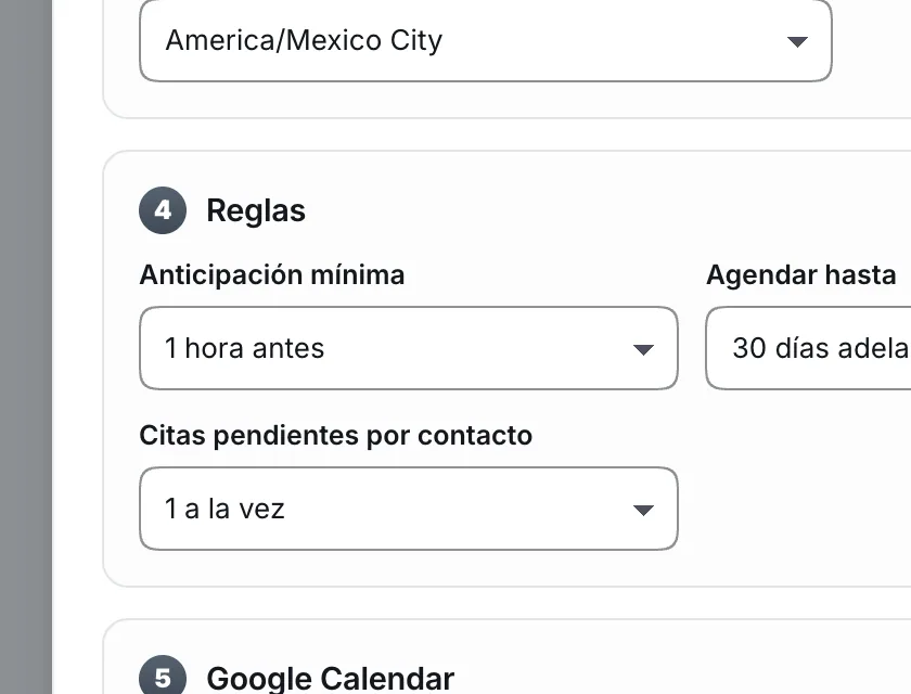 Pantalla «Herramientas». Señalado con el número 6: las reglas del calendario.