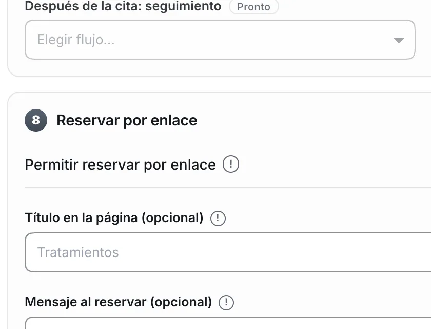 Pantalla «Herramientas». Señalado con el número 4: el interruptor «Permitir reservar por enlace».