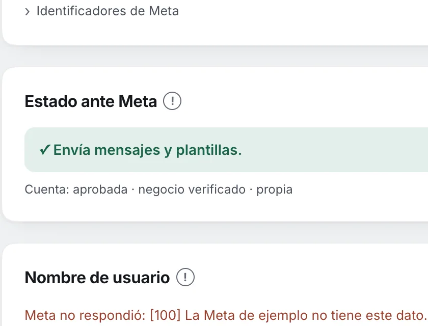 Pantalla «WhatsApp». Señalado con el número 3: el estado ante Meta.