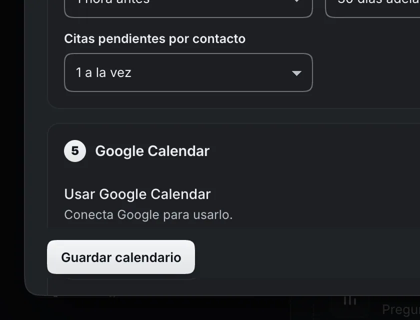 Pantalla «Herramientas». Señalado con el número 7: el botón «Guardar calendario».